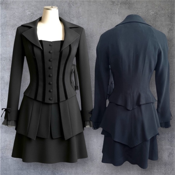 Caché Annie Reva Black Corset Jacket + Skirt Size 4 Steampunk Gothic Victorian - Picture 1 of 13